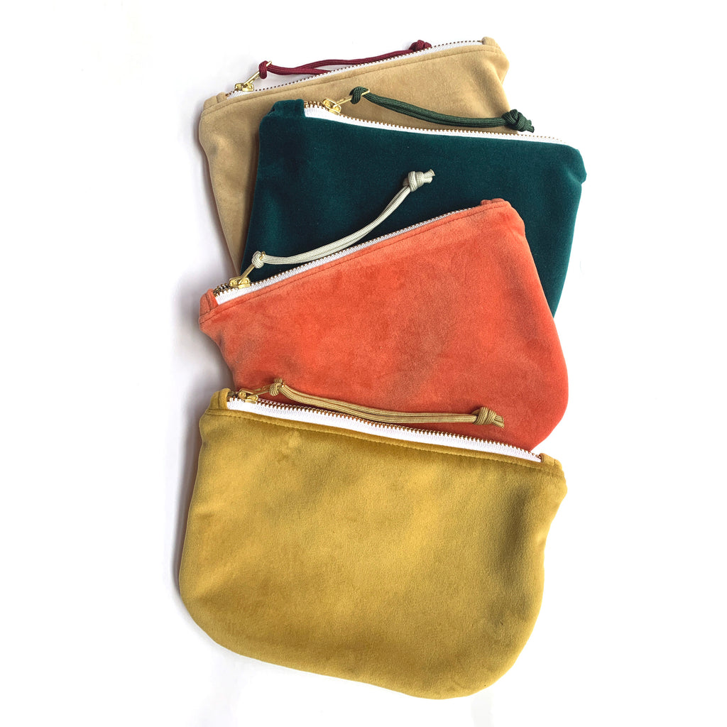 Velvet Zippered Pouch Eggshell