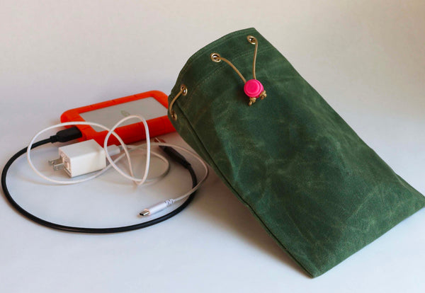 waxed canvas drawstring bag