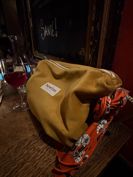 chartreuse velvet hobo bag