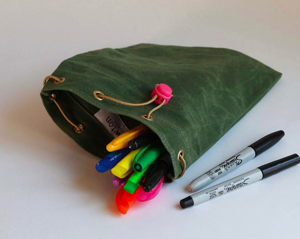 waxed canvas drawstring bag