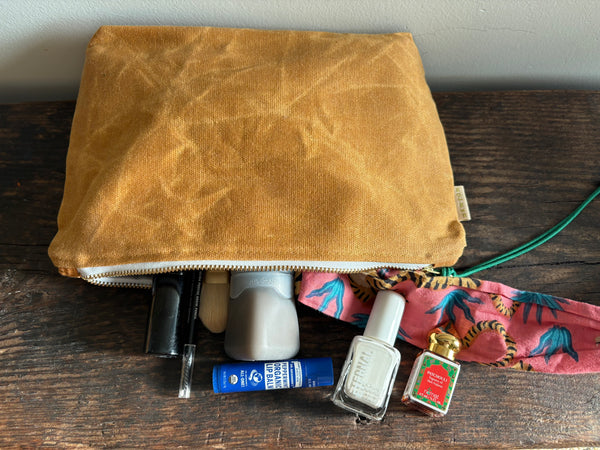 waxed canvas cosmetic bag - mini