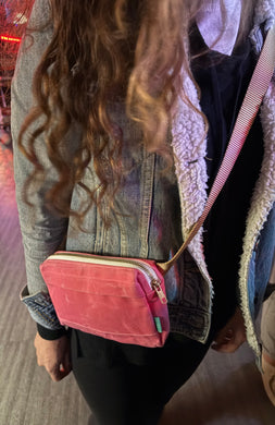 pink waxed canvas concert bag or clutch